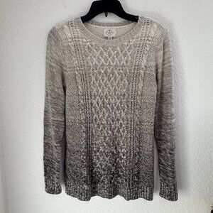 Women's St John's Bay Ombre Beige Gray Cable Knit Sweater Size Small Grandmacore